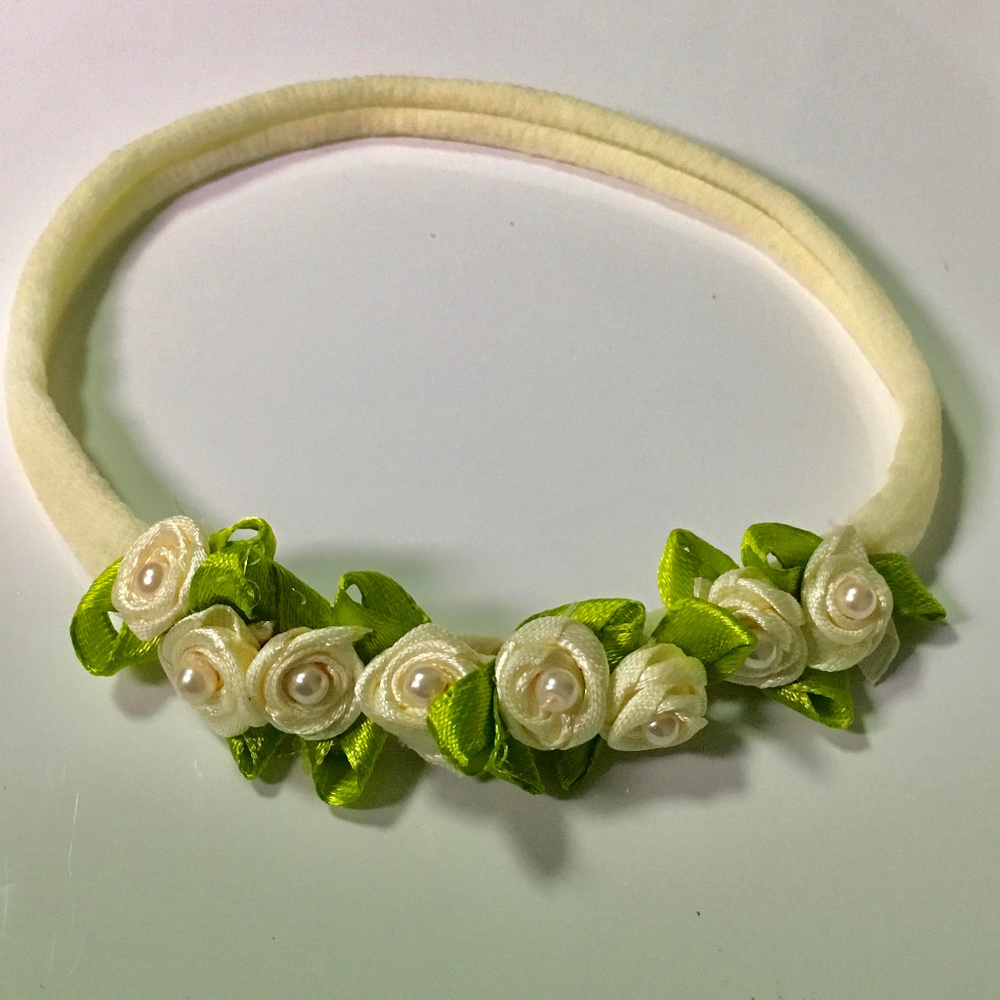 Flowers and pearls nylon Headband Newborn